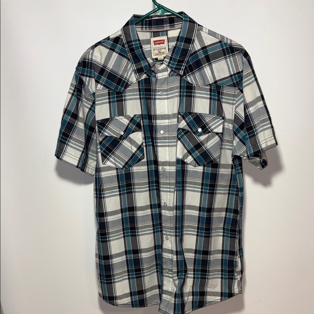 Levi's Men's Black and Blue Checkered Shirt
